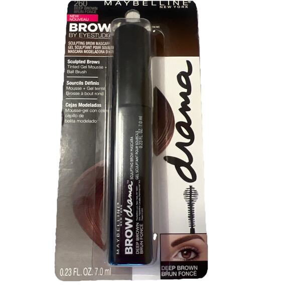 Maybelline Brow Drama Sculpting Eyebrow Mascara 260 Deep Brown Gel + Ball Brush - Picture 1 of 2